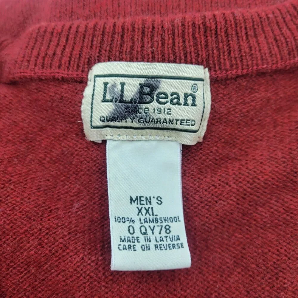 LL Bean Mens XXL Maroon / Wine Color 100% Lambswool V-neck Pullover Sweater